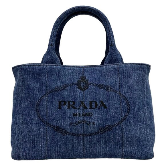 Auth PRADA Canapa - Blue Black Denim Tote Bag - Picture 1 of 15